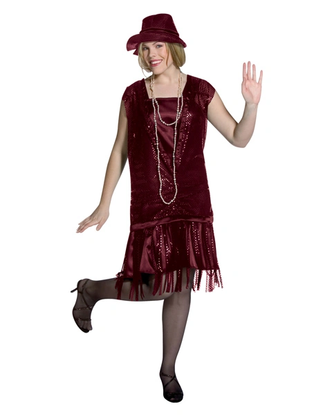Plus Size Gatsby Girl Burgundy Costume For Adult
