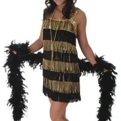 Plus Size Fringe Gold Flapper Costume
